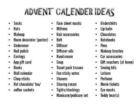 Gift Calendar Ideas, Advent Calendar What To Put In, Gifts In Advent Calendar, Christmas Diy Advent Calendar Ideas, Make Your Own Advent Calendar Ideas, Advent Calendar For Her, What To Put In A Advent Calendar, Christmas Calendar Gift Ideas, Advent Present Ideas