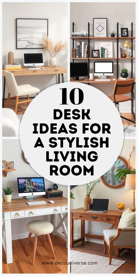 Get creative with desk inspirations that transform your living room space. Discover how to blend style and function for a beautiful setup. (Pin for later inspiration!) Small Desk In Small Living Room, Computer Table In Living Room, Small Work Station In Living Room, Desk Decor In Living Room, Living Room Computer Desk Ideas, Floating Shelves Study Table, Working Table Decor, Work Desk In Living Room Ideas, Study Desk In Living Room