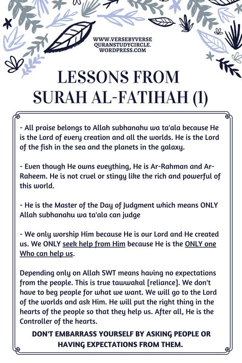 Journey through the Qur’an – Juz 1 – Surah Al-Fatihah Lessons – Verse By Verse Qur'an Study Circle Prayers For Patience, Surah Fatiha, Islam Lesson, Quran Tafseer, Ar Rahman, Forgive And Forget, Learn Quran, Islamic Teachings, Muslim Book