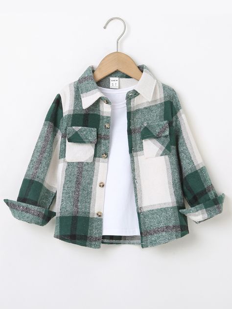 SHEIN Kids EVRYDAY Toddler Boys Plaid Print Flap Pocket Shirt Without TeeI discovered amazing products on SHEIN.com, come check them out! Boys Plaid Shirt, Boys Pattern, Men Fashion Casual Shirts, Boys Plaid, Coat Pocket, Baby Costumes, Girl Coat, Pocket Shirt, Plaid Print