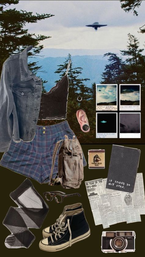 #cryptidcore #smalltown #ufohunting Cryptidcore Aesthetic Outfits, Cryptidcore Outfit, Cryptidcore Aesthetic, Paranormal Aesthetic, Different Aesthetics, Record Store, Gravity Falls, Aesthetic Outfits, Small Towns