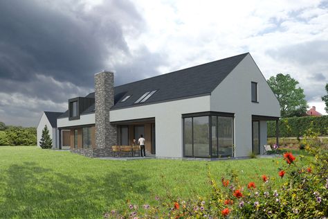 Kilcogy House is the re-imagining the traditional long house, creating a contemporary farmhouse in tune with the open landscape that surrounds it. The long house, from which the design takes reference, is prevalent in rural Co. Cavan Irish Bungalow Design, Modern Irish House, Irish Homes, Irish House Plans, Dormer House, Contemporary Bungalow, Open Landscape, House Designs Ireland, Bungalow Ideas