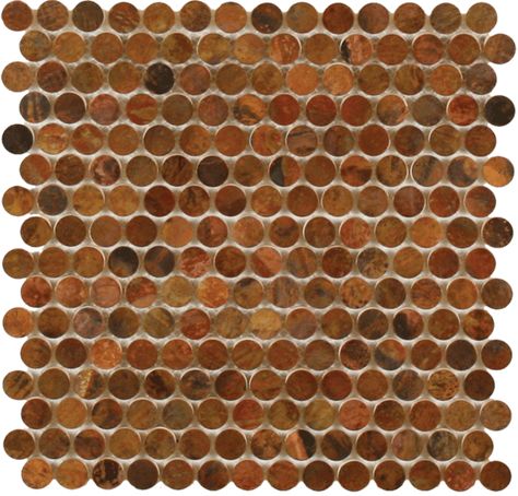 Penny Round - Antique Copper | Maniscalco Penny Round Mosaic, Penny Round Tiles, Mosaic Tile Backsplash, Penny Tile, Penny Round, Round Tiles, Copper Penny, Metal Tile, Stainless Steel Polish