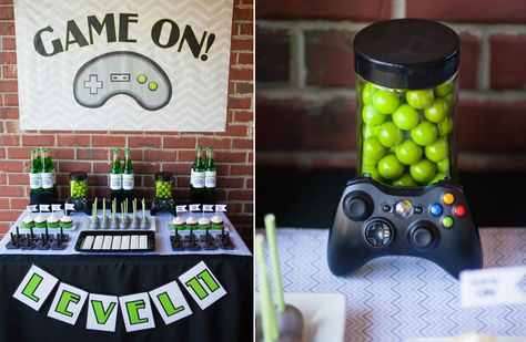 video game birthday. :3 Snack Area, Xbox Party, Game Truck Party, Gaming Birthday, Gaming Party, Gamer Party, Video Games Birthday Party, Gamer Birthday, Video Game Party