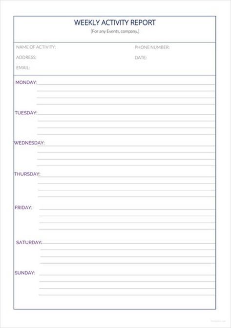 Weekly Activity Report Template (7) - TEMPLATES EXAMPLE | TEMPLATES EXAMPLE Weekly Report Template, Weekly Activities, Weekly Report, Progress Report Template, Monthly Activities, Marketing Plan Template, Word Work Activities, Schedule Templates, Word Free