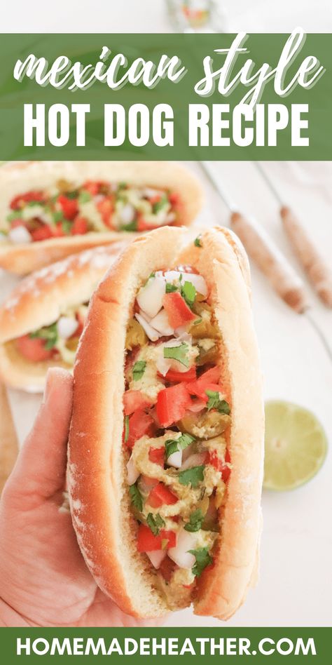 Mexican Style Hot Dog Recipe Bbq List, Mexican Hot Dogs Recipes, Mexican Hot Dogs, Boiled Hot Dogs, Hot Dog Recipe, Baked Hot Dogs, Hot Dogs Recipes, Cheese Sauce Recipe, Sweet Potato Wedges