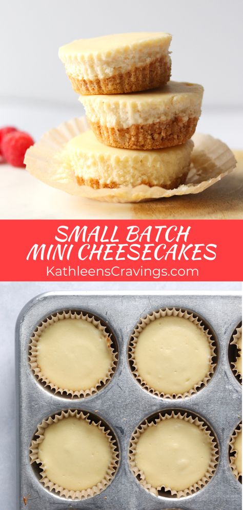 Easy Dessert For Small Group, Small Batch Cake Donut Recipe, Small Batch Birthday Desserts, Small Batch Entrees, Cheesecake Recipes Small Batch, Muffin Cheesecake Recipes, Small Batch Cream Cheese Desserts, Muffin Pan Cheesecake Recipes, Small Batch Mini Muffins