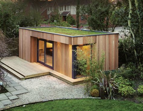 Like grass on roof of garden room Grass Roof House, Design Casa Piccola, Contemporary Garden Rooms, Grass Roof, Garden Cabins, Summer House Garden, Building A Container Home, Backyard Office, Casa Container