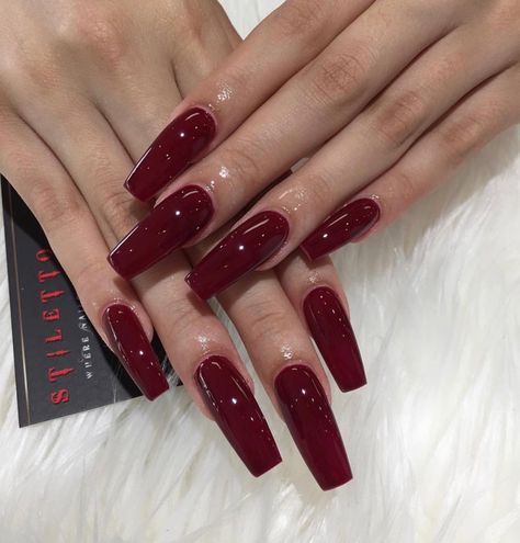 Dark Red Nails Acrylic, Red Nails Acrylic Coffin, Nails Acrylic Coffin Short, Red Nails Acrylic, Burgundy Acrylic Nails, Nails Acrylic Coffin, Dark Red Nails, Red Acrylic Nails, Grunge Nails