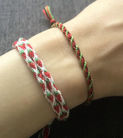 Kumihino string bracelets #jewlery #handmade Watermelon And Strawberry, Circle Loom, Fruit Bracelet, Kumihimo Jewelry, Diy Jewelry Rings, Kumihimo Bracelets, Bracelets Ideas, String Bracelets, Thread Bracelets