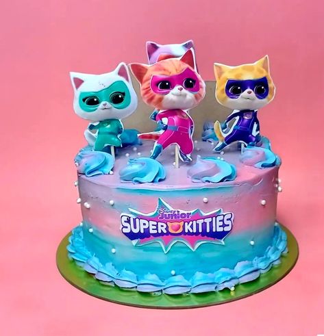 Super Kitty Birthday Cake, Superkitties Birthday Cake, Super Kitties Birthday Cake, Super Kitties Cake, Super Kitties Birthday, Super Kitties, Birthday Cake For Cat, 4th Birthday Cakes, Birthday Wishes Cake