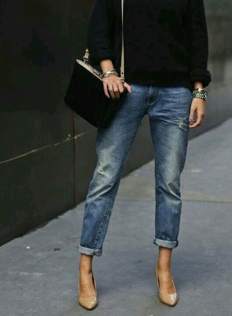 ♥ Looks Jeans, Mode Tips, Love Jeans, Boyfriend Jean, Outfit Jeans, Nude Pumps, Mode Inspo, Inspired Outfits, 가을 패션