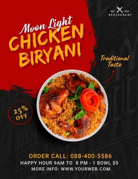 120+ biryani Customizable Design Templates | PosterMyWall Biryani Poster Design, Biryani Poster, Dum Biryani, Restaurant Flyer, Chicken Biryani, Food Tasting, New Menu, Biryani, Indian Food Recipes