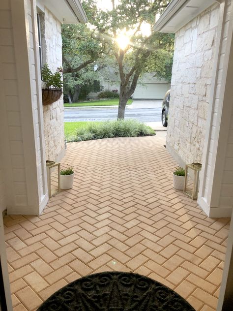 Spanish Style Driveway Pavers, Pavestone Patio Ideas, Patio Paver Ideas, Patio Pavers, Driveway Pavers Extension, Pavers To Widen Driveway, County Materials Pavers, Expand Patio With Pavers, Paver Apron Driveway