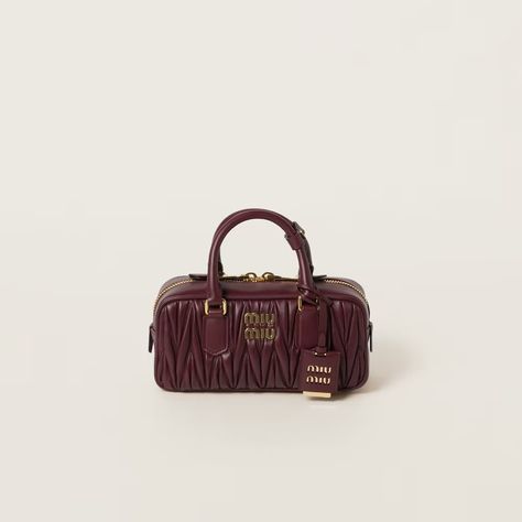 Garnet Arcadie Matelassé Nappa Leather Bag | Miu Miu Miu Miu Arcadie Bag, Nappa Leather Bag, Maroon Bag, Fancy Stuff, Leather Mirror, Miu Miu Wallet, Miu Miu Bag, Lettering Logo, Luxury Bag