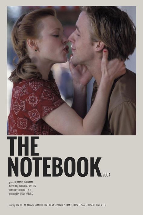 The Note Book Movie Poster, The Notebook Poster, Book Movie Poster, Movie Stickers, Posters Decor, Gena Rowlands, Iconic Movie Posters, Minimalist Posters, Film Posters Vintage