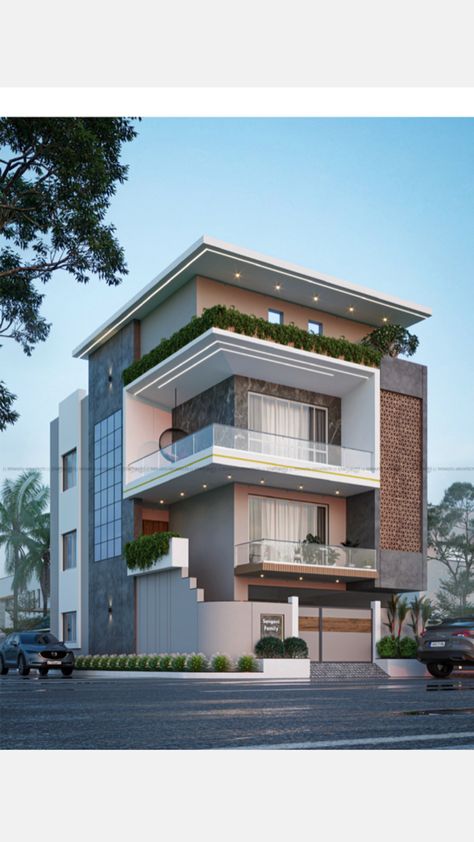 House Design 3 Storey, Corner House Design, Morden House, 3 Storey House Design, House Roof Design, Modern Small House Design, Modern Architecture Building, Building House Plans Designs, Modern House Facades