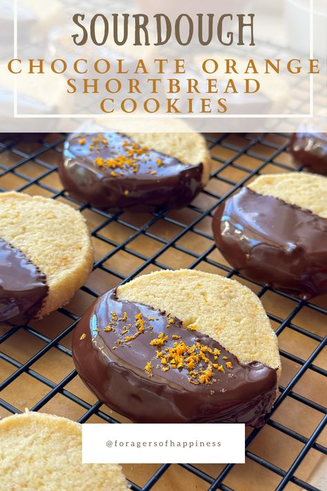 These sourdough shortbread cookies are crisp & buttery with golden brown edges that are coated in glistening sugar. The cookies are flavored with orange & finished with a coating of rich dark chocolate. These sourdough cookies are great for special occasions all year long. The chocolate orange flavors work well for Valentine’s Day, Summer months and the fall and holiday season. These sourdough slice and bake cookies are fun to make with your kids for thanksgiving and Christmas or Halloween. Sourdough Christmas Cookie Recipes, Christmas Cookies Sourdough, Halloween Sourdough Recipes, Sourdough Shortbread Cookies, Sourdough Thanksgiving Recipes, Sourdough Christmas Cookies, Christmas Sourdough Recipes, Sourdough Christmas Recipes, Chocolate Sourdough Discard