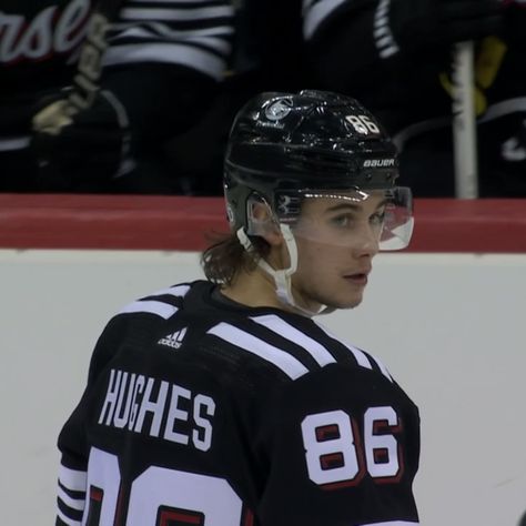 Jack Hughes Black Jersey, Hannah Wells, Hughes Brothers, Hockey Guys, Jack Hughes, Hockey Pictures, Hot Hockey Players, Hockey Boys, Nhl Players