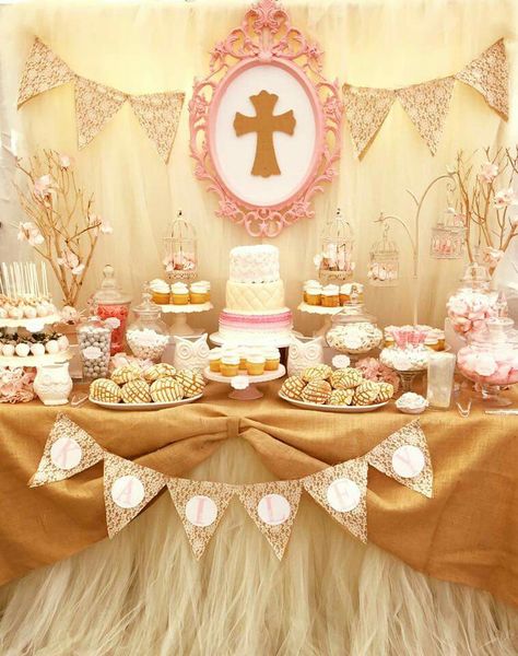 Candy table Baptism Candy Table, Baptism Party Ideas, Girl Baptism, Baptism Party, Dessert Buffet, Candy Table, Baptism Girl, Baby Stuff, Party Ideas