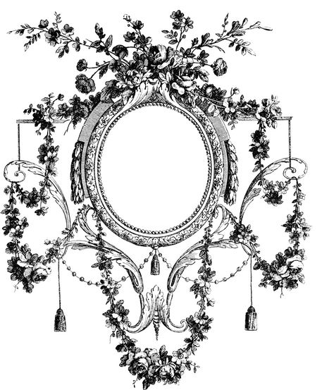 Gorgeous Eighteenth Century Vintage French Rose Garland Ornament - https://vintagegraphics.ohsonifty.com/gorgeous-eighteenth-century-vintage-french-rose-garland-ornament/ Vintage French, Antique Frame Drawing, Victorian Ornaments Design, Vintage Frame, Rose Ornament, Baroque Frame Drawing, Art And Craft Images, Vintage Ornate Frame, Rococo Ornament Drawings