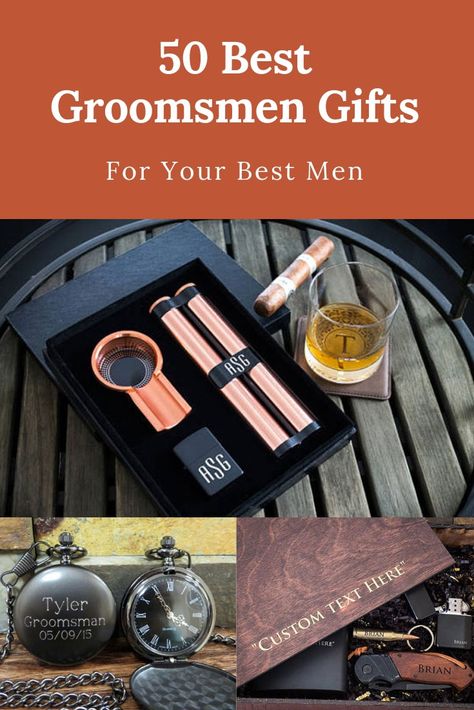 50 BEST Groomsmen Gifts For Your Best Men You Can Buy! Discover the BEST Groomsmen Gifts for your best men here in our epic list of unique and creative groomsmen gift ideas. Check them out at our website! Unique Groomsmen Gifts Creative, Best Men Gifts Wedding, Best Man Gift Ideas Wedding, Custom Groomsmen Gifts, Best Men Proposals, Ask Best Man Ideas, Gifts For Best Man From Groom, Bestman Gifts Ideas, Gifts For Groomsmen From Groom