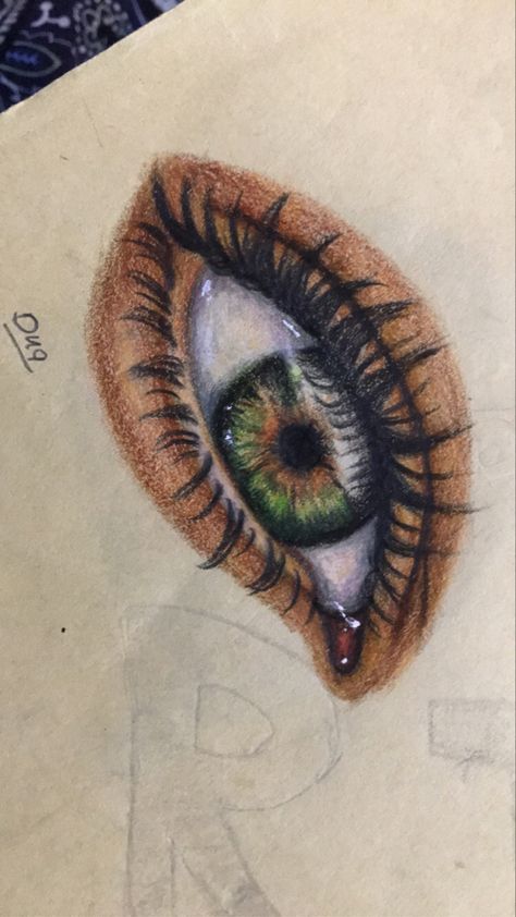 Art Inspiration Eyes, Underlining Ideas, Heart Eye Drawing, Art Sketches Color, Green Eye Drawing, Colored Pencil Art Ideas, Drawings With Color, Coloured Drawings, Colourful Drawing