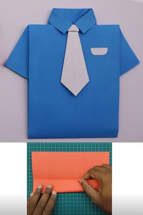 DIY paper Shirt making Tutorial - Origami Shirt Crafts - It's Very Easy and Simple paper making Video - Easy paper Tie - paper Gift Ideas - Handmade Craft. #Tutorial #Origami #Handmade Origami Tie, Paper Shirt, Origami Shirt, Dad Crafts, Homemade Fathers Day Gifts, Origami Videos, Shirt With Tie, Kids Homemade, Japan Gifts