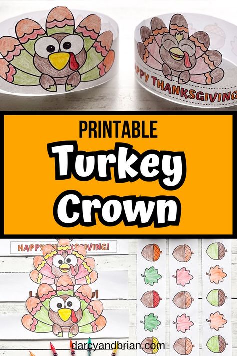 Simple Thanksgiving Activities For Kids, Thanksgiving Turkey Craft Preschool, Turkey Crowns For Kids, Thanksgiving Crowns For Kids, Thanksgiving Crafts For Kids Printables, November Fall Crafts, Turkey Activities For Kids, Thanksgiving Headband Craft, Pre K Thanksgiving