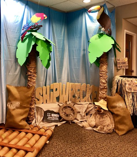 Shipwreck Vbs, Vbs Shipwrecked, Shipwrecked Vbs, Mystery Island, Ship Wreck, Ocean Theme Classroom, Vbs Themes, Pirate Theme Party, Holiday Program