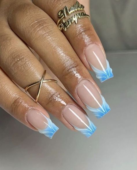 3d Sculpting, Airbrush Nails, Nails Natural, Blue Acrylic Nails, Simple Gel Nails, Colored Acrylic Nails, Girly Acrylic Nails, French Tip Acrylic Nails, Short Square Acrylic Nails