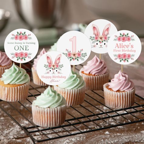 Easter Birthday Party Decorations, Easter Birthday Party, Bunny Birthday Party, Birthday Cupcake Toppers, Girl Birthday Decorations, Bunny Birthday, Easter Birthday, Stickers Magnets, Birthday Cupcake