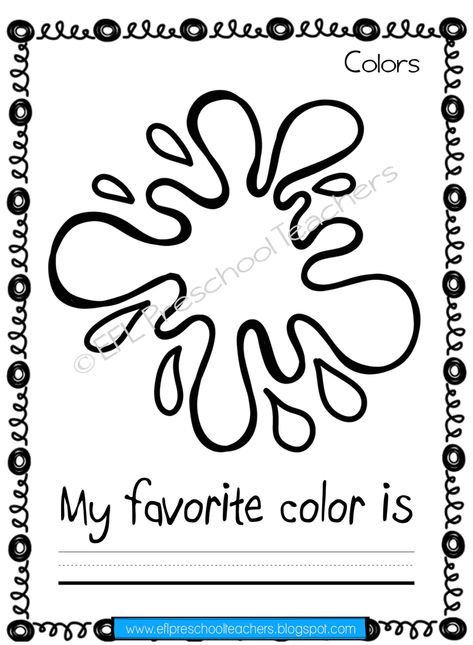 ESL colors Worksheet 7. Children color the sloptch with their favorite color. As them: What is your favorite color? Then make a bar graph using the splotches either on the floor, the wall  or on the board. I made the splotch in black and white so you can print onto colored paper or cardboard to save ink. Or there is a set that you can color yourself or the children. Favorite Color Activities Preschool, All About Colors Preschool, Preschool Favorite Color Activities, My Favorite Color Activities Preschool, Color Worksheets For Toddlers, Colors Activity Preschool, All About Me Coloring Sheet Preschool, Color White Activities Preschool, I Know My Colors Free Printable