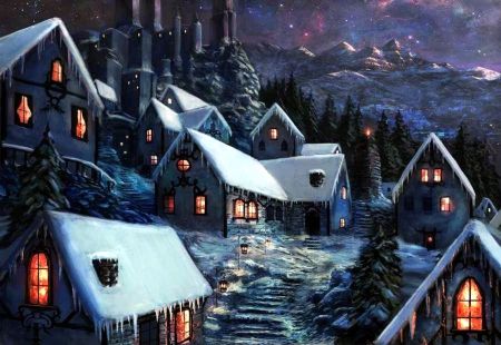 Winter Village - Other Wallpaper ID 1907476 - Desktop Nexus Abstract Village Wallpaper, Icewind Dale, Fantasy Village, Snow Night, Fantasy Town, Winter City, Snow Fairy, Winter Village, Game Environment