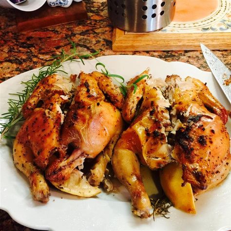 Cornish Game Hens with Garlic and Rosemary Recipe | Allrecipes Game Hen Recipes, Cornish Game Hen Recipes, Roasted Cornish Hen, Cornish Game Hens, Cornish Hen Recipe, Game Hens, Cornish Hen, Rosemary Recipes, Cornish Game Hen