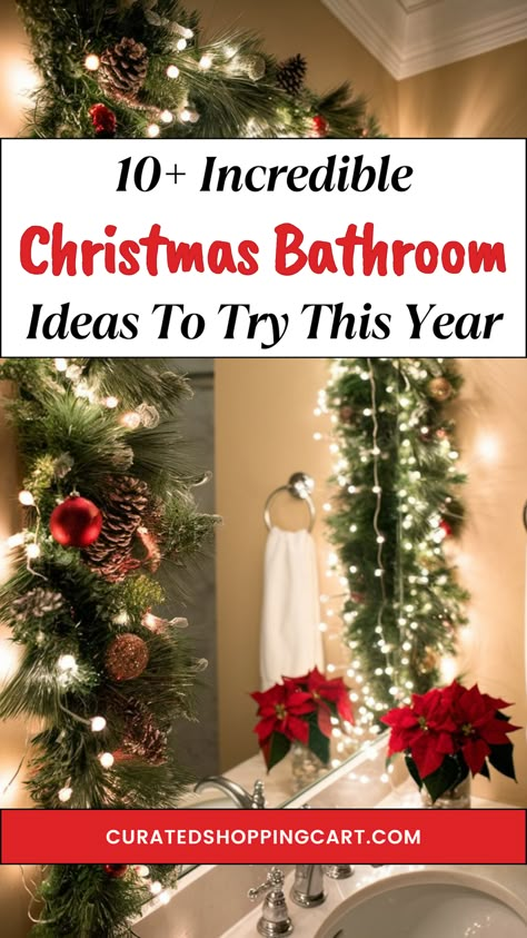 Create a festive oasis in your bathroom this season with these 10+ simple Christmas bathroom decorations! Learn how to style your space with holiday garlands and holiday accessories that will turn your bathroom into a Christmas wonderland. Whether you're hosting guests or enjoying some holiday relaxation, these tips are perfect for transforming your bathroom into a Christmas retreat. Christmas bathroom decorating ideas, Christmas bathroom accessories, festive bathroom design, holiday home decor. Small Bathroom Christmas Decor Ideas Simple, Christmas Restroom Decor Ideas, Winter Wonderland Bathroom, Snowflake Bathroom Decor, Winter Wonderland Bathroom Decor, Bathroom Decor Christmas Ideas, How To Decorate A Bathroom For Christmas, Christmas Decorated Bathrooms, Bathroom Counter Christmas Decor