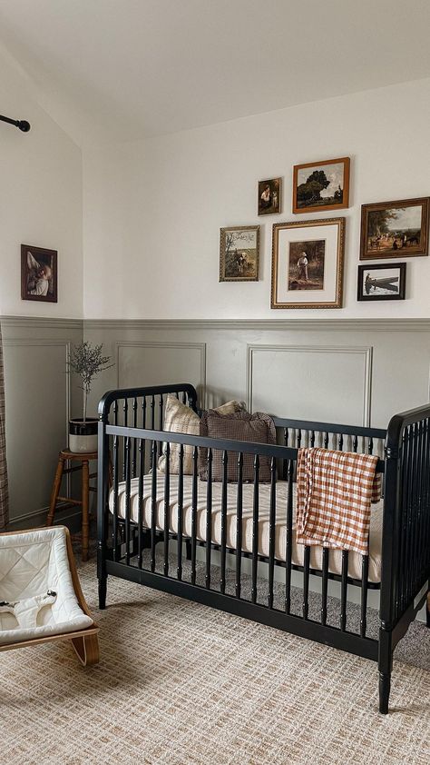 The Winston Crib Three Ways ✨ See how @carolinefrazier styled the Winston Crib three different ways, in three different rooms. With its… | Instagram Board And Batten Nursery Boy, Moody Baby Boy Nursery, Bead Board Nursery Boy, Boy Nursery Accent Wall, Thrifted Nursery, Vintage Boy Nursery, Vintage Baby Boy Nursery, Vintage Nursery Boy, Nursery Paint Colors