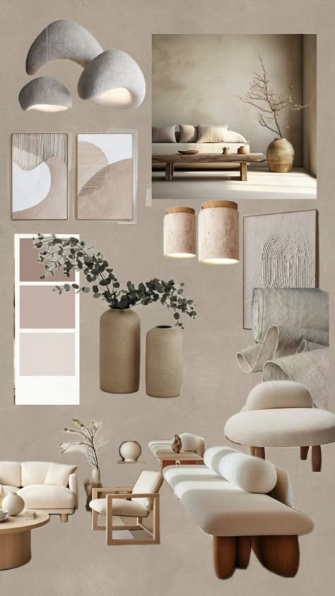 Minimalistic Mood Board, Wabi Sabi Moodboard, Mood Board Minimalist, Japandi Interiors Moodboard, Japandi Interior Design Living Room, Minimalist Mood Board, Salon Mood Board, Estilo Japandi, Materials Board Interior Design