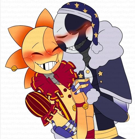 Sun X Moon Kiss, Sun X Moon Ship, Moon X Sun, Sun X Moon, Moon Videos, Fnaf Ship, Fnaf Daycare, Sun Fnaf, Aphmau Fan Art