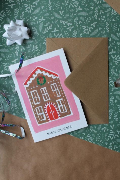 Christmas Gift Card Aesthetic, Christmas Card Cutout, Gingerbread Christmas Cards Handmade, Noel Cards Handmade, Happy New Year Cards Handmade For Kids, Christmas Card House, Gingerbread House Christmas Card, Crafty Christmas Cards, Christmas Cards Ideas Handmade