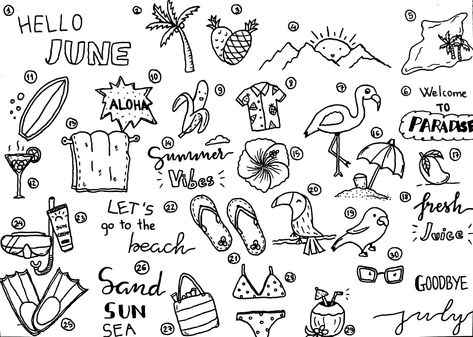 #summer #summertime #doodle #art #july May Doodles, Summer Doodles Aesthetic, June Doodles, Month Doodles, August Doodles, July Doodles, Nusantara Art, Things For Summer, Summer Doodles