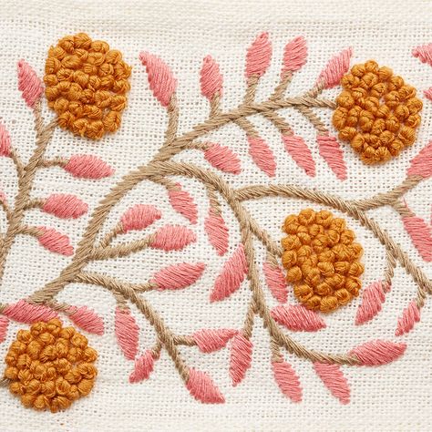 Ashoka Tape - Orange & Pink Trim | Schumacher French Knot Embroidery, Schumacher Fabric, Floral Embroidery Patterns, French Knots, French Knot, Custom Upholstery, Dia De Muertos, Embroidery Flowers, Orange Pink