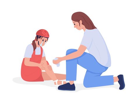 Mom treats kid injury semi flat color vector character. Sitting figure. Full body people on white. First aid isolated modern cartoon style illustration for graphic design and animation Rainbow Dash Party, Character Sitting, First Aid For Kids, Male Nurse, Modern Cartoon, Kids Vector, You Left Me, Vector Character, Color Vector