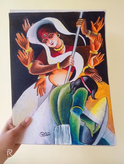 Oil pastel durga Composition Drawing, Oil Pastel Colours, Art Tutorials Watercolor, Oil Pastel Drawings, Indian Paintings, Durga Puja, Krishna Art, Mini Canvas Art, Pastel Drawing