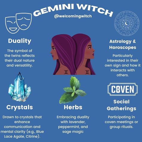 Adaptable like the wind, curious as a seeker of stars, and communicative with spells of eloquence. ♊️✨ #GeminiWitch #MagicalTraits #welcomingwitch #zodiac #horoscop #Gemini #witchlife #witchesofinstagram Herbs Of Gemini, Gemini Witch, Gemini Goddess, Witch Types, Astrology Basics, Witch Boy, June Gemini, Zodiac Personality Traits, Easy Spells