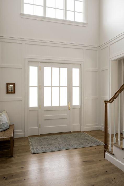 Seven Tips From A Heritage Remodel - Studio McGee Shea Mcgee Front Door, Mudroom Studio Mcgee, Heritage Front Door, Top Of Stairs Decor Upstairs, Studio Mcgee Doors, Magee And Co, Paneled Hallway, Hallway Molding, Top Of Stairs Decor