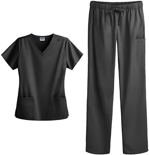 Scrubs Women, Cheap Clothing Websites, Scrubs Outfit, Black Scrubs, Twin Outfits, Medical Uniforms, Top And Pants Set, Womens Scrubs, Medical Scrubs