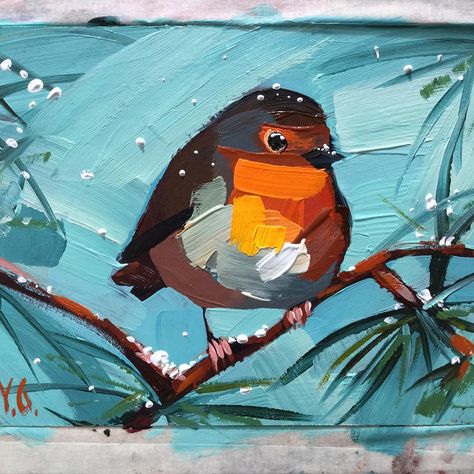 Winter robin) #acrylicpainting #bird #acrylic #absrtactart #abstractpainting #abstract #contemporaryartists  #impressionism #birdie #art… Robin Bird Painting Acrylic, How To Paint A Robin Acrylic, Robin Acrylic Painting, Robin Bird Painting, Robin Painting, Bird Painting Acrylic, 2024 Art, Robin Bird, Bird Painting