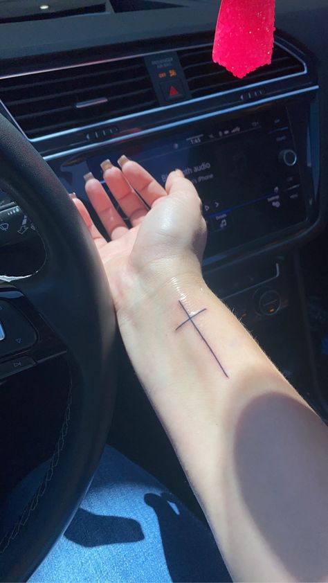 Cross On Arm Tattoo, Simple Arm Tattoos For Women Forearm, Rist Tattoo Ideas Female, Cross Tattoos On Hand, Tattoos On Wrist For Women, Cross Hand Tattoos For Women, Cross Tattoos For Women On Wrist, Cross Tattoos For Women On Arm, Forearm Cross Tattoos For Women