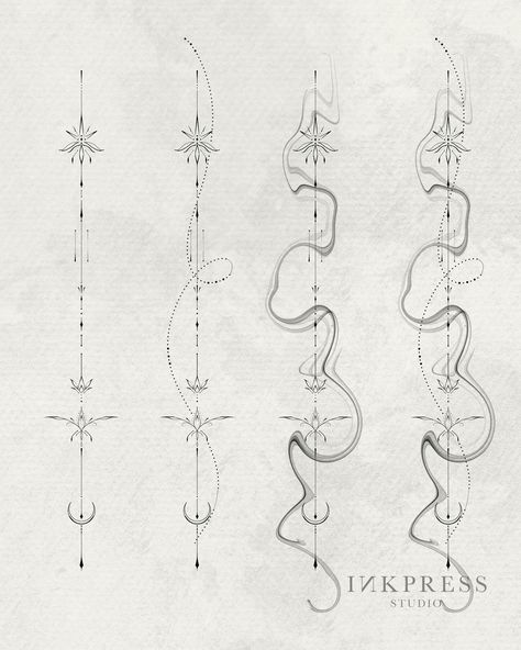 ✨w a n n a  d o✨ ornament variations 🤗🖤 would look amazing on the shoulder, spine, arms 🤌🏼   Design available 🖤  Inkpressstudio.com to book  Located in San Francisco @inkpress.studio . . . . . Bay Area tattoo single needle design female micro minimalist ornamental jewelry fine line tiny feminine floral black work ideas female inspo script #minimalisttattoo #singleneedletattoo #finelinetattoo #sanfranciscotattoo #ornamentaltattoo #tattooideas #tattooinspo #bayareatattoo #weddingtattooartist Line Design Tattoo Pattern, Abstract Line Tattoo Back, Line Work Spine Tattoo, Fine Line Feminine Tattoo, Back Fine Line Tattoo, Fine Line Spine Tattoos, Ornamental Spine Tattoo, Fine Line Tattoo Back, Delta Tattoo